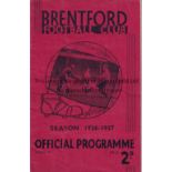 BRENTFORD Home programme v Arsenal 3/9/1936. Light creasing. No writing. Fair to generally good