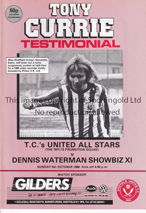GEORGE BEST Programme for the Tony Currie Testimonial 5/10/1986 at Sheff. Utd. FC in which Best