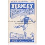 BURNLEY V ARSENAL 1949 Programme for the League match at Burnley 17/12/1949. Generally good