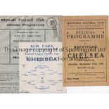 CHELSEA Three away programmes in only fair condition v Brentford 19/9/1942, Reading (Cup) (ph) 20/