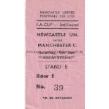 NEWCASTLE / MANCHESTER CITY CUP TICKET 1957 Match ticket Newcastle United v Manchester City FA Cup