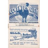 COVENTRY / VILLA Programme Coventry City v Aston Villa 12/3/1938. Division 2 match. Rusty staple. No