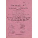 SOUTHALL V FINCHLEY 1930 Programme for the Athenian League match at Southall 1/3/1930, very slightly