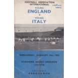 YOUNG ENGLAND / CHELSEA Pirate programme (J Smith) Young England v Young Italy at Stamford Bridge