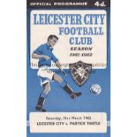 PARTICK THISTLE AUTOGRAPHS 1962 programme for the away Friendly v. Leicester City signed on the