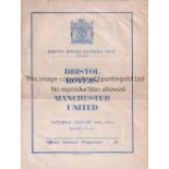 MANCHESTER UNITED Programme for the away Friendly v Bristol Rovers 30/1/1954, horizontal fold, minor