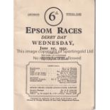 EPSOM DERBY Race card from the Epsom Derby 1/6/1932 won by April The Fifth. Usual results filled