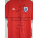 ENGLAND 1966 SIGNED SHIRT A short sleeve red England World Cup Final replica shirt signed by 9 of