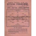 ARSENAL V READING 1941 Single sheet programme for the Arsenal home London War League match 29/11/