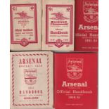 ARSENAL Eighteen Arsenal Official Handbooks 1947/48,1948/49,1949/50,1950/51,1951/52, 1952/53,1954/