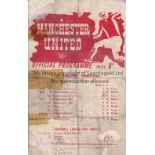 MANCHESTER UNITED Single sheet home programme v Burnley 31/3/1945, heavily folded, tape on one