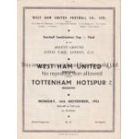 WEST HAM / SPURS Two programmes from Reserves matches between West Ham and Tottenham at Upton