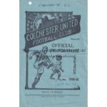 COLCHESTER / CHELSEA Programme Colchester United v Chelsea Eastern Counties League 25/2/1950.