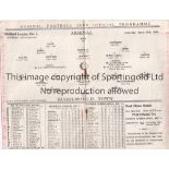 ARSENAL V HUDDERSFIELD TOWN Programme for the league match at Arsenal 29/4/33. Arsenal