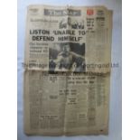 CASSIUS CLAY V SONNY LISTON 1964 The Sheffield Star newspaper 26/2/1964 with the headline Liston "