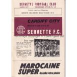 CARDIFF ECWC Programme Servette v Cardiff City European Cup Winners' Cup 11/8/1976. Good