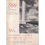OLYMPICS 1952 Official 1952 Helsinki Olympic Games Athletics programme. Some light foxing. Fair to