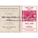 WEST HAM UNITED V ARSENAL Two programmes at West Ham: Southern Floodlight Cup, first team