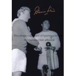 DENIS LAW Signed 12” x 8” photos,showing Law shaking hands with Eusebio, celebrating after scoring v