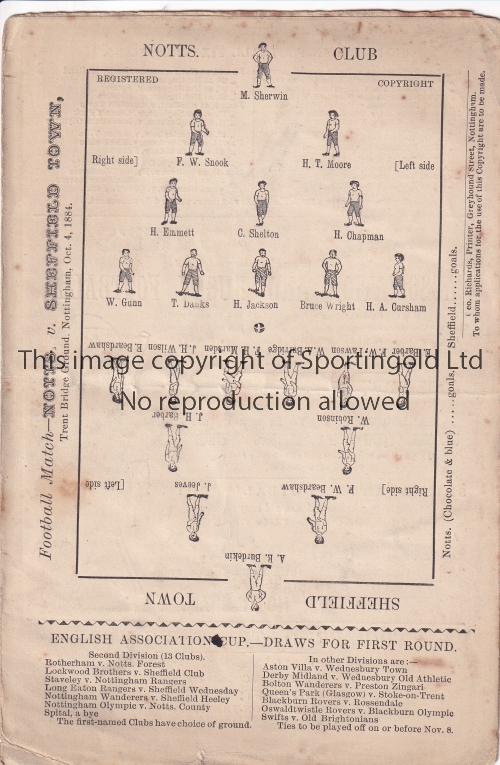 NOTTS COUNTY Six page Card programme Notts County v Sheffield Town played at Trent Bridge ,