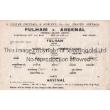 FULHAM V ARSENAL 1942 Single sheet programme for the FL South match at Fulham 3/10/1942, very