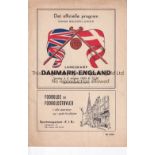 DENMARK V ENGLAND 1955 Programme for the International match in Copenhagen 2/10/1955, scores
