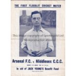 ARSENAL Programme for the Jack Young Benefit match v. Middlesex CCC at Highbury 11/8/1952, folded in