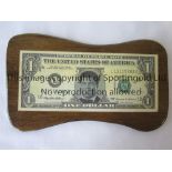 MUHAMMAD ALI Muhammad Ali dollar bill inset with a picture of Ali on a wooden plaque with a hook