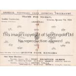 ARSENAL Home programme v Queen's Park Rangers Reserves 7/1/1928. London Combination. Lacks