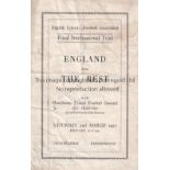 ENGLAND / MAN UNITED Four page programme England Schools v The Rest 2/3/1957 at Manchester United.