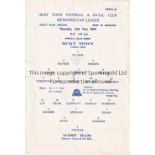 WEST HAM UNITED Single card programme for the away Met. League match v. Bury Town 16/5/1968,