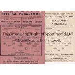 ARSENAL / WATFORD A collection of 2 single sheet programmes between the two clubs. At Arsenal 18/