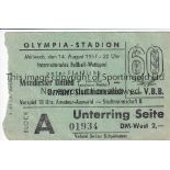 MANCHESTER UNITED TICKET 1957 Berlin Select v Manchester United played 14/8/1957 at the Olympic