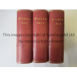 CRICKET WISDENS Three burgundy and light brown rebinds of John Wisden Cricketers' Softback Almanacks