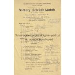 SCOTTISH Single sheet programme Victory Cricket match Scottish Police v Footballers X1 at Titwood