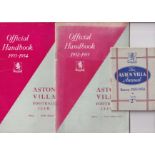 VILLA Three Aston Villa Official Handbooks from 1933/34 (lacks staples), 1952/53 and 1953/54. Fair