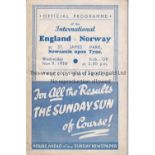 ENGLAND / NORWAY / NEWCASTLE Programme England v Norway at St James' Park 9/11/1938. Light tape