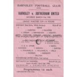 BARNSLEY V ROTHERHAM UNITED 1945 Single sheet programme for the FL North Cup match at Barnsley 31/