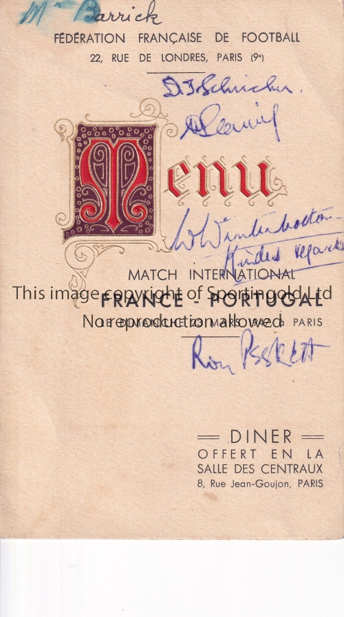 FRANCE / PORTUGAL Menu from the France v Portugal match in Paris 23/3/1947 with 40 + signatures