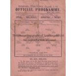 ARSENAL V CRYSTAL PALACE 1941 Single sheet programme for the Arsenal home London War League match