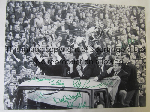 CELTIC A b/w 16 x 12 photo of the players aboard an open top bus parading the European Cup around
