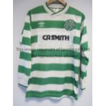 CELTIC MATCH WORN SHIRT Green and white hoops long sleeve match worn Umbro shirt obtained after the