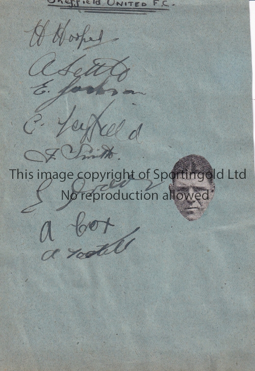 SHEFFIELD UNITED AUTOGRAPHS 1937/8 An album sheet with 8 signatures. Generally good