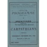 BRENTFORD Programme for the Reserve team home Friendly v. Carpathians 27/11/1946, very slight