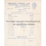 WIMBLEDON Scarce single sheet home programme for the Metropolitan League match v Bury Town 17/2/