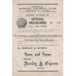 MANCHESTER UNITED Programme for the away FL North War Cup match at Burnley 24/3/1945 with horizontal