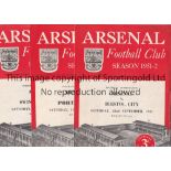 ARSENAL RESERVES Six home Reserve team Combination programmes for season 1951/2 v. Bristol City,