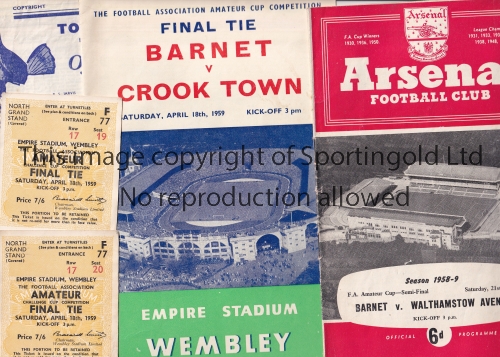 BARNET Three programmes all from the 1958/59 season, Barnet v Walthamstow Avenue FA Amateur Cup Semi