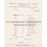 ARSENAL Single sheet for the home Friendly v. London Youth 11/10/1966 horizontal fold and scores