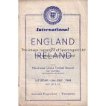 ENGLAND / MAN UNITED Programme England Schools v Northern Ireland Schools 15/5/1948 at Manchester